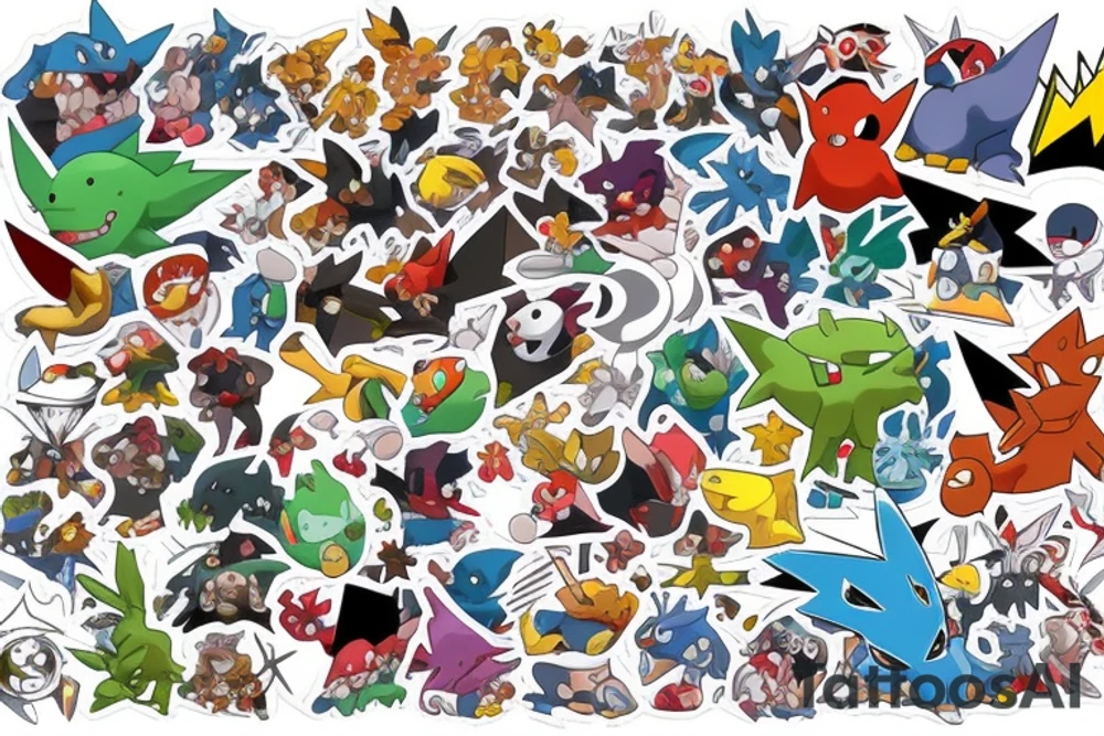 Pokémons, full arm, color, tattoo idea