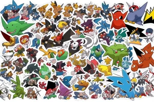 Pokémons, full arm, color, tattoo idea