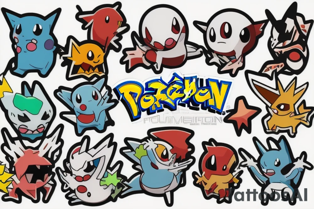 Pokémons, full arm, color, tattoo idea