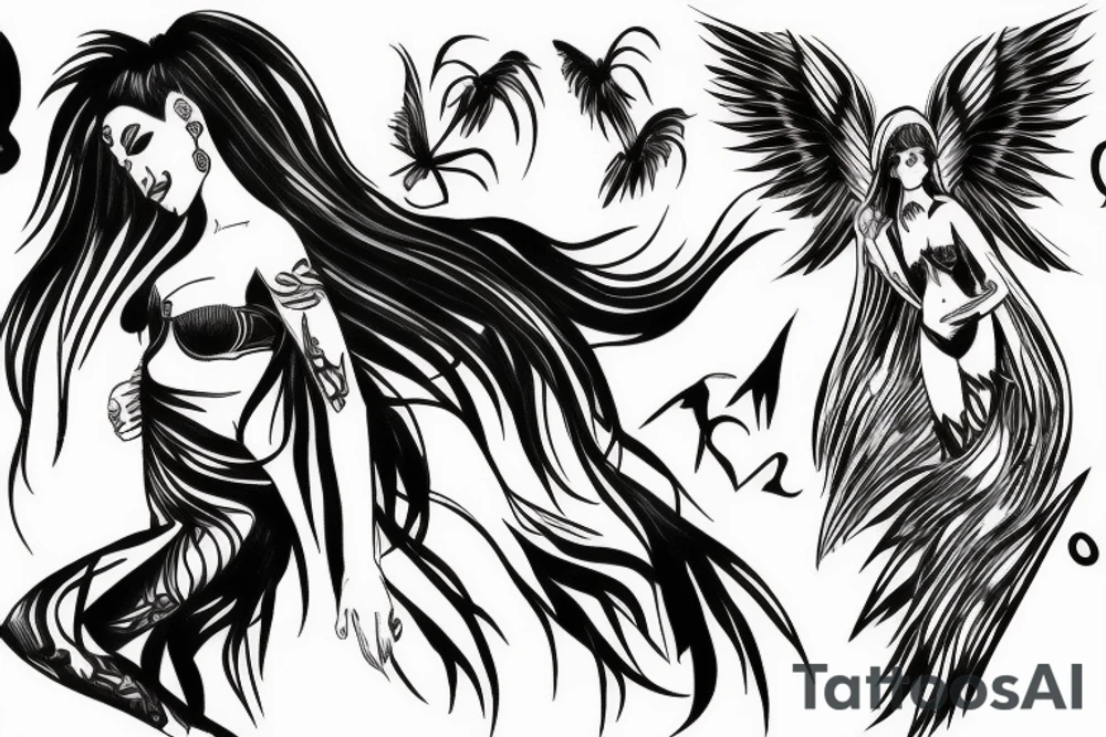 Sexy and dark fallen Angel woman tattoo idea