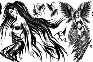 Sexy and dark fallen Angel woman tattoo idea