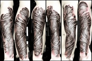 full arm bio organical metal and glass tattoo idea