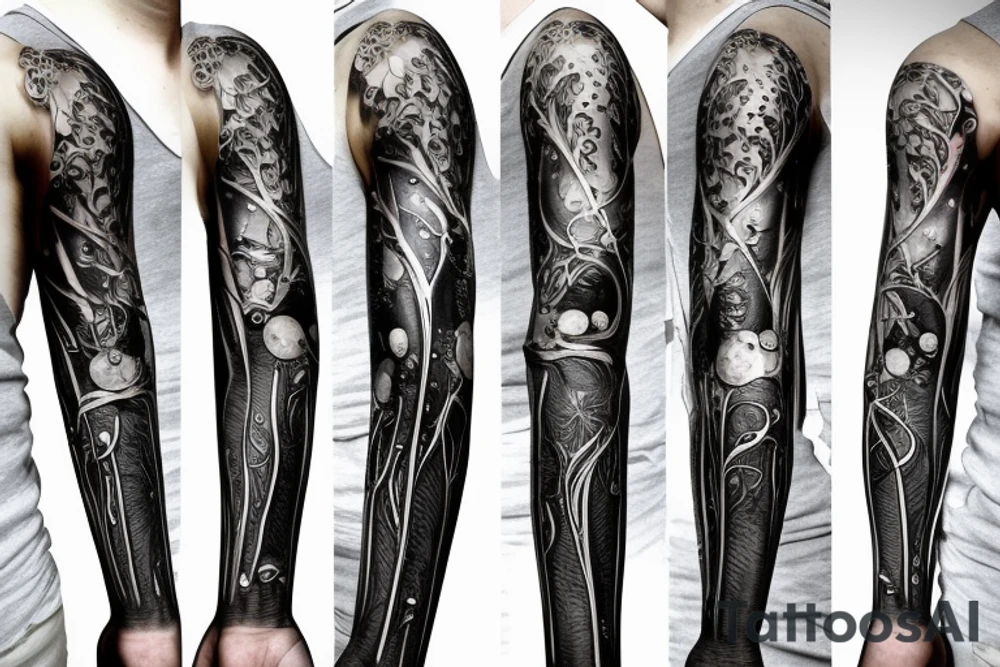 full arm bio organical metal and glass tattoo idea