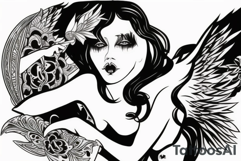 Sexy and dark fallen Angel woman tattoo idea
