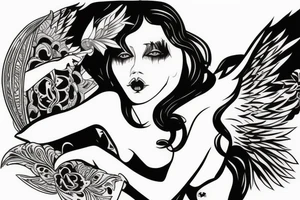 Sexy and dark fallen Angel woman tattoo idea