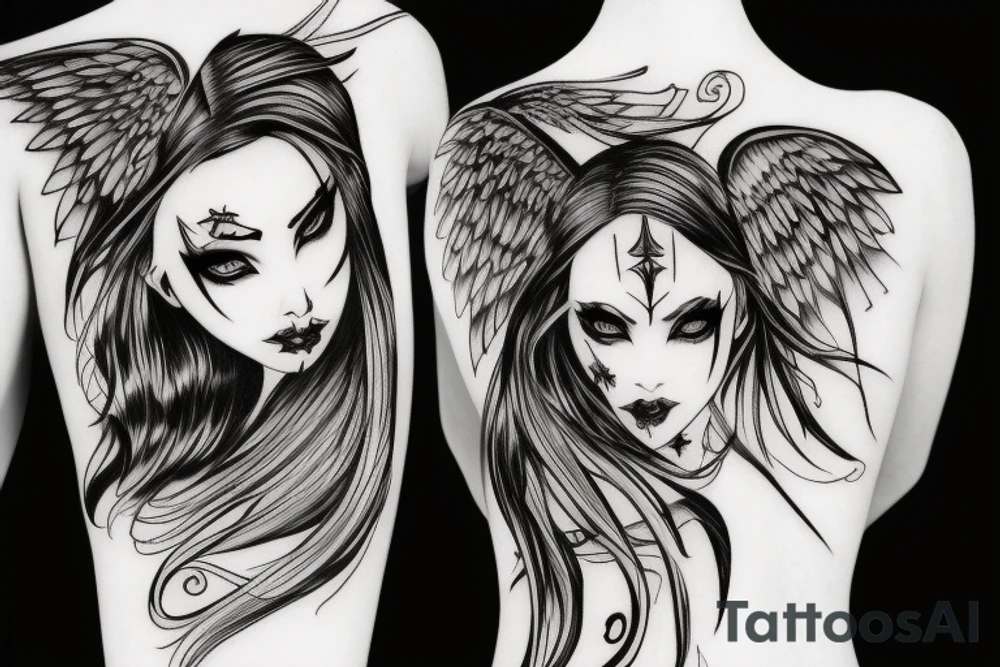 Sexy and dark fallen Angel woman tattoo idea