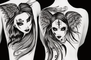 Sexy and dark fallen Angel woman tattoo idea