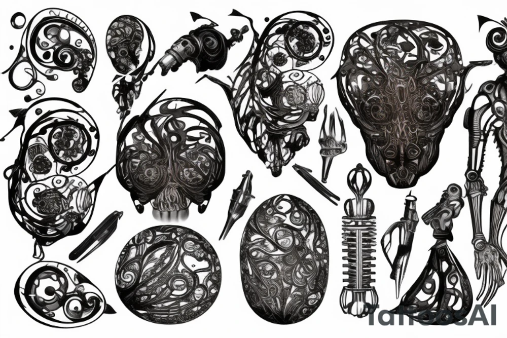 bio organical metal and glass tattoo idea