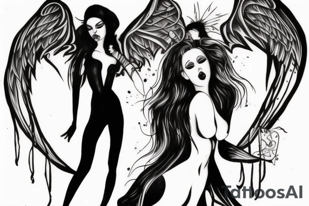 Sexy and dark fallen Angel woman tattoo idea