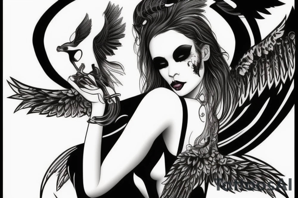 Sexy and dark fallen Angel woman tattoo idea