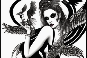 Sexy and dark fallen Angel woman tattoo idea