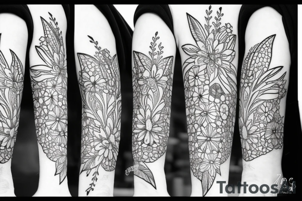 bird, flowers, stars tattoo idea
