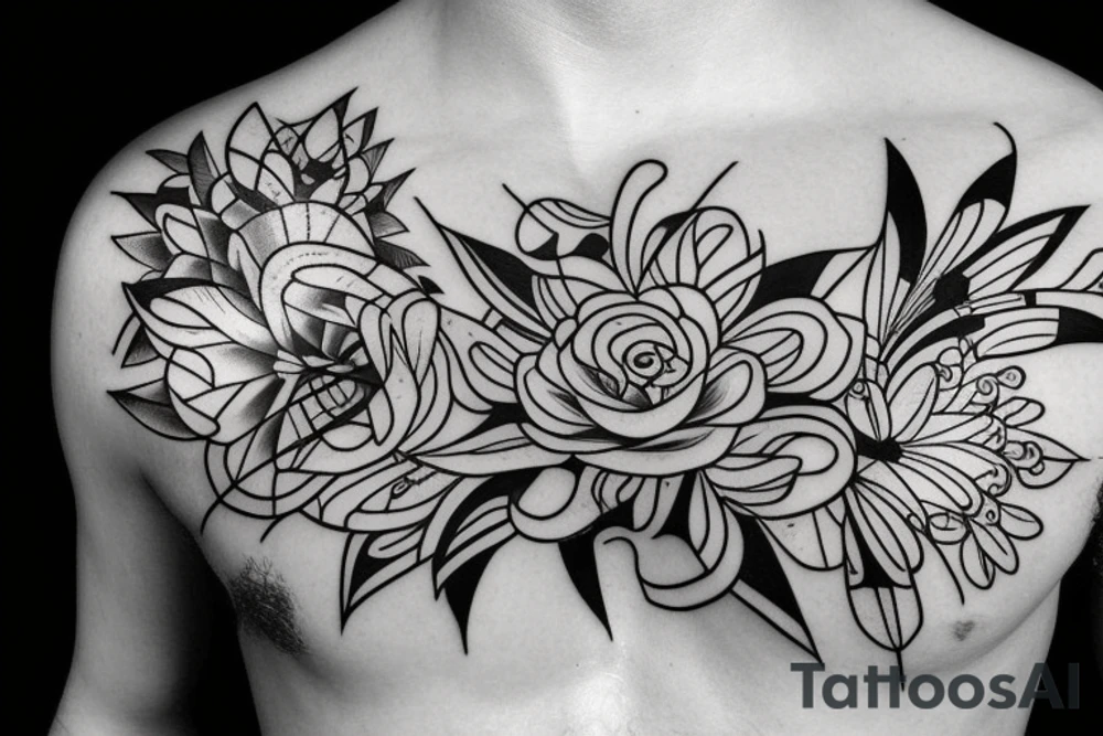 bird, flower, stars tattoo idea