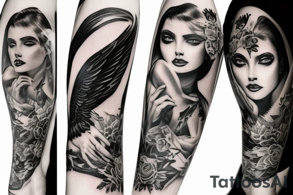 Sexy and dark fallen Angel woman with tatoos tattoo idea