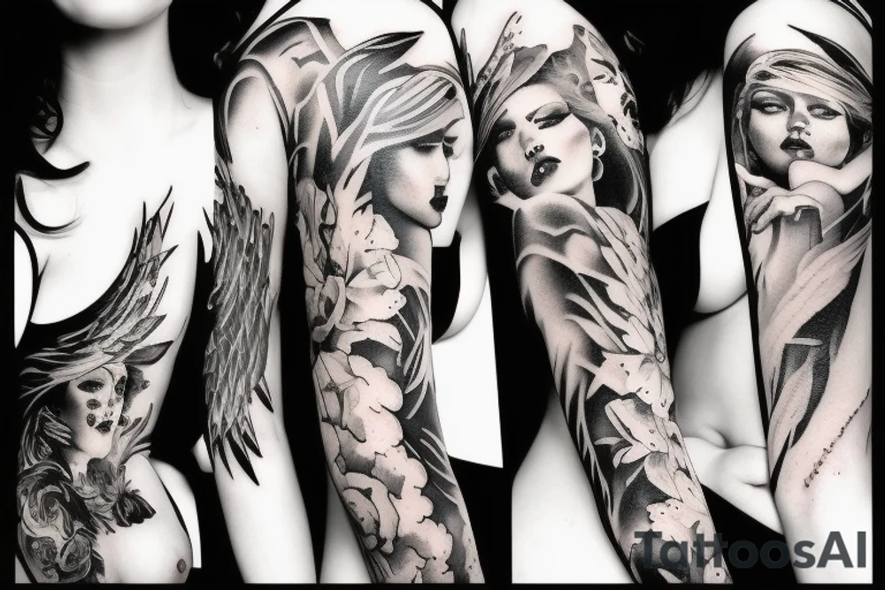 Sexy and dark fallen Angel woman with tatoos tattoo idea