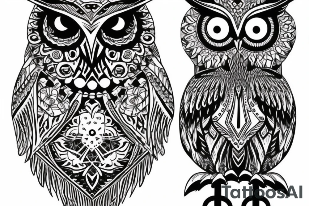 owl with Slavic woman tattoo idea