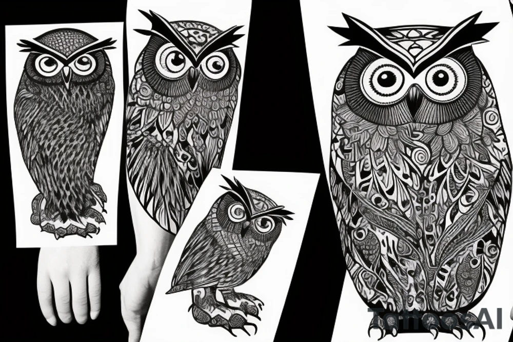 owl with  woman and graphic tattoo idea
