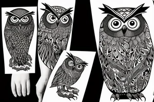 owl with  woman and graphic tattoo idea