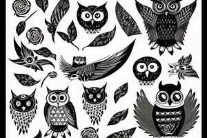 owl with  woman and graphic tattoo idea