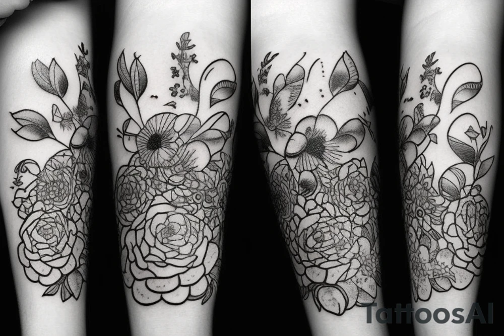 Black cat and flowers tattoo idea