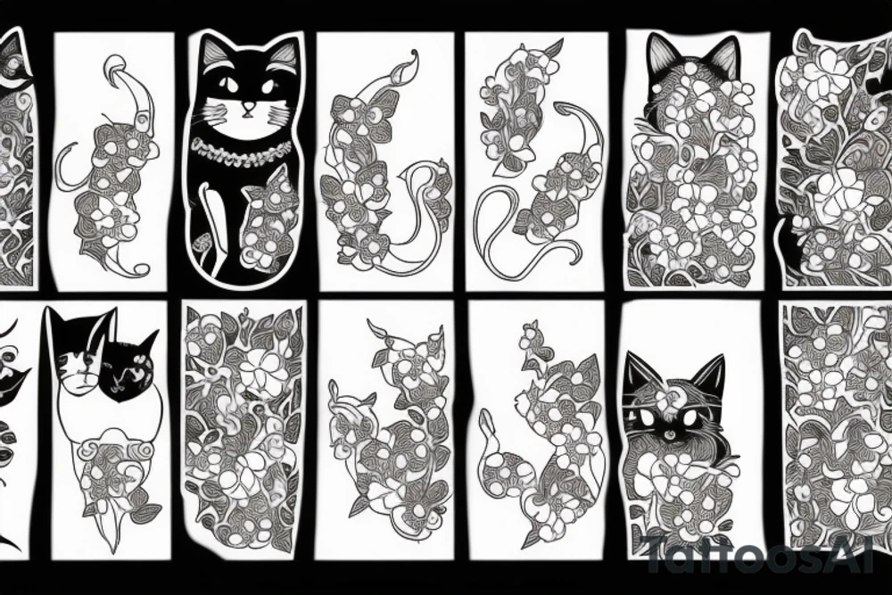 Black cat and flowers tattoo idea
