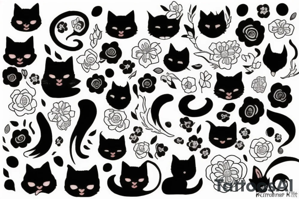Black cat and flowers tattoo idea