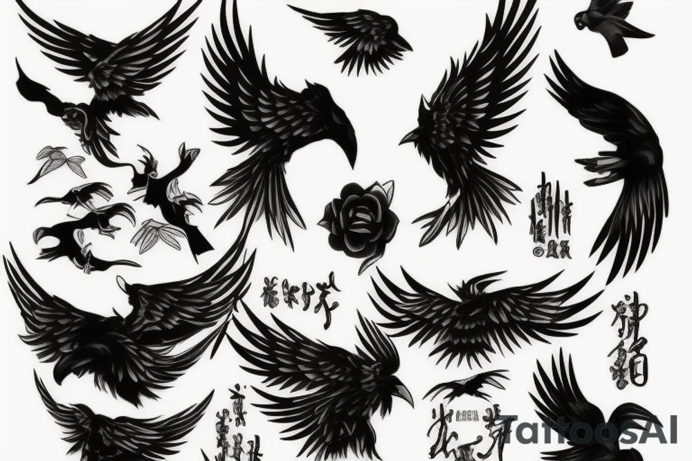 fallen angel with raven tattoo idea