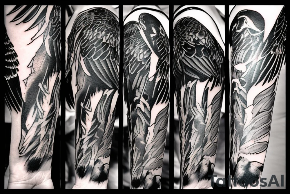 fallen angel with raven on hand tattoo idea