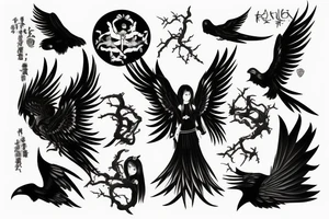 fallen angel with raven on hand tattoo idea
