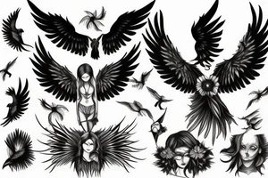 fallen angel with raven on hand tattoo idea