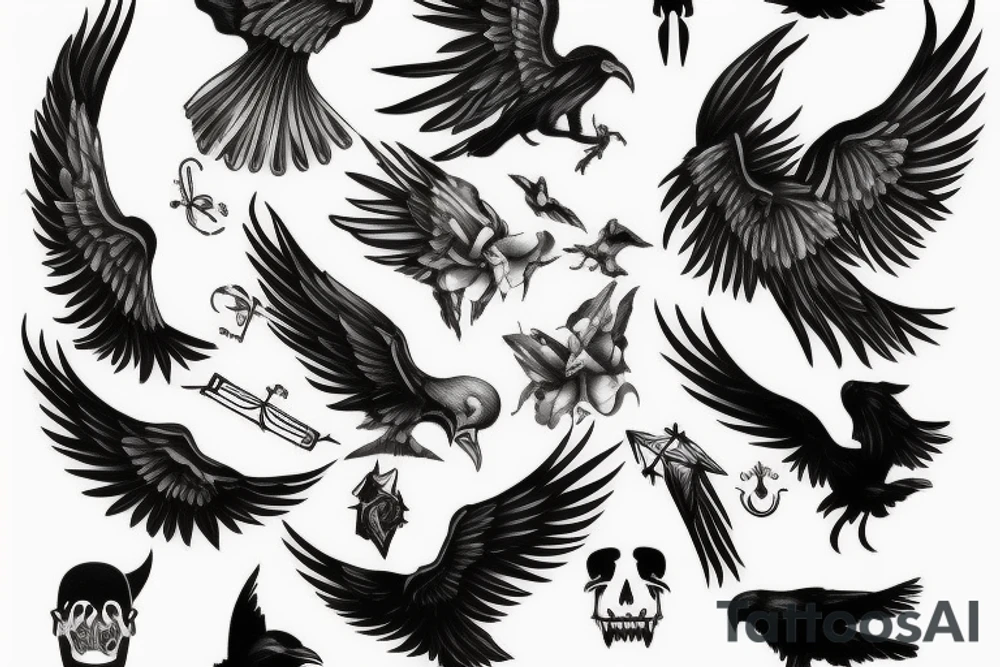 fallen angel with raven on hand tattoo idea
