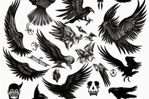 fallen angel with raven on hand tattoo idea