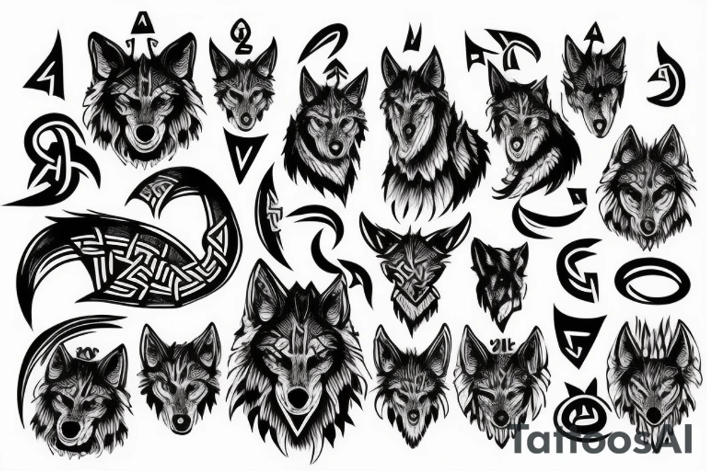 wolf with viking runes tattoo idea