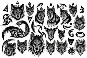 wolf with viking runes tattoo idea