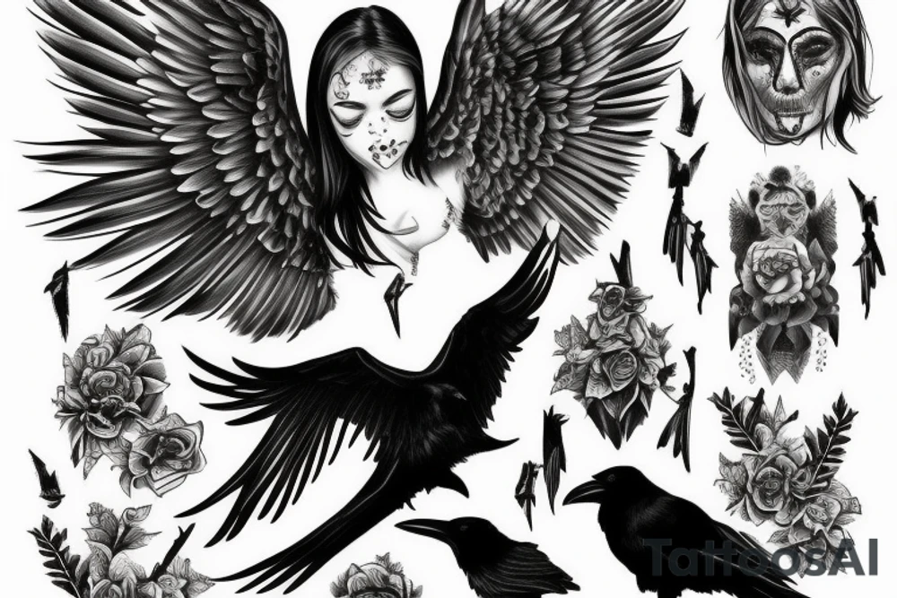 fallen angel with raven on hand tattoo idea