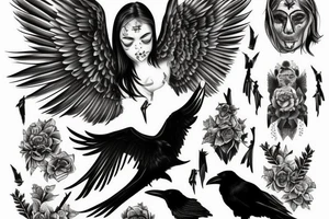 fallen angel with raven on hand tattoo idea
