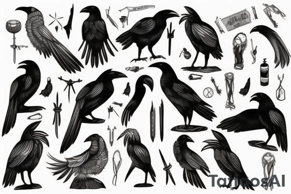 two nordic raven tattoo idea