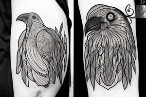 two nordic raven siting on ydrasil tattoo idea
