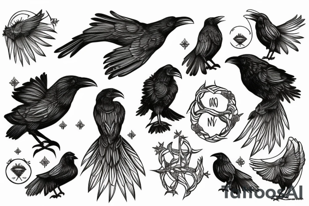 two nordic raven siting on ydrasil tattoo idea