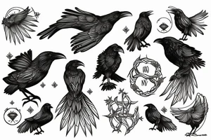two nordic raven siting on ydrasil tattoo idea