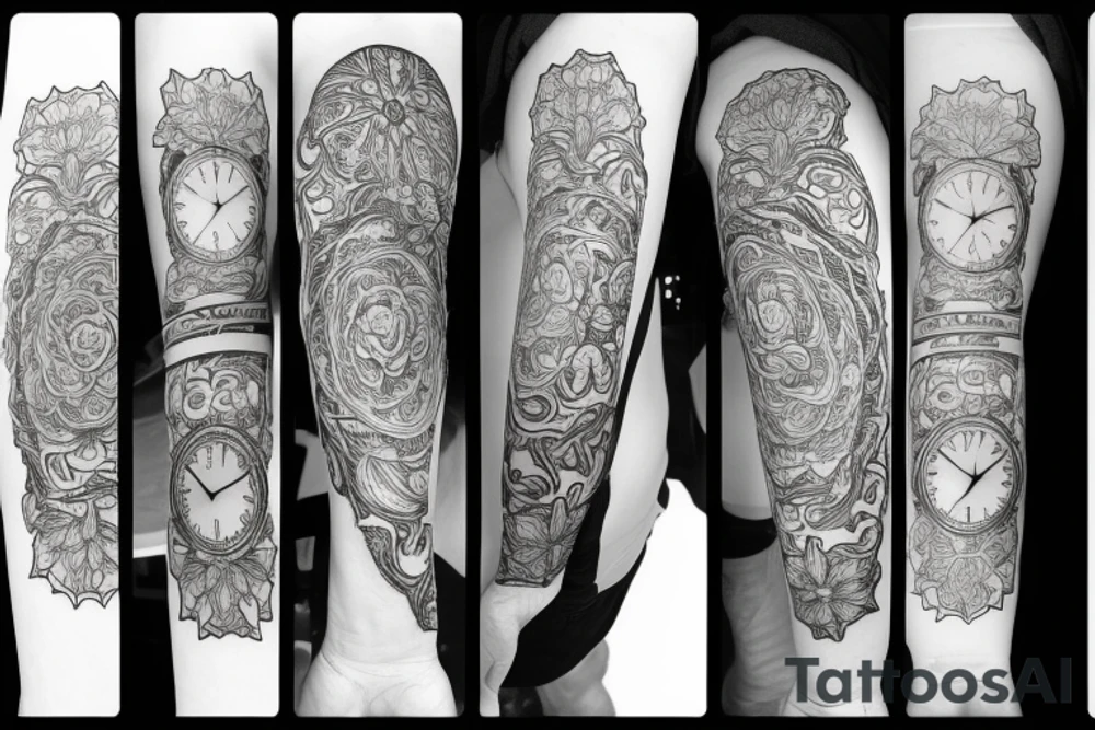 peonies, clock and prayer word tattoo idea