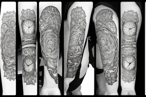 peonies, clock and prayer word tattoo idea
