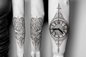 peonies, clock and prayer word tattoo idea