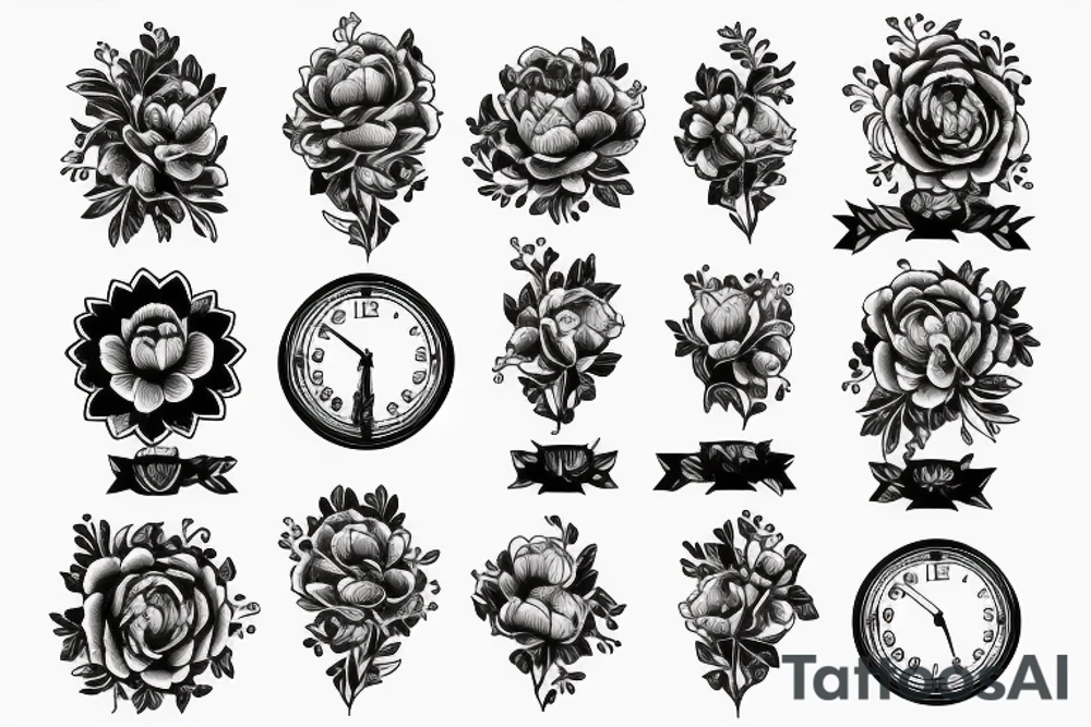 peonies and 
clock tattoo idea