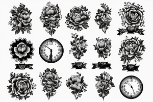 peonies and 
clock tattoo idea
