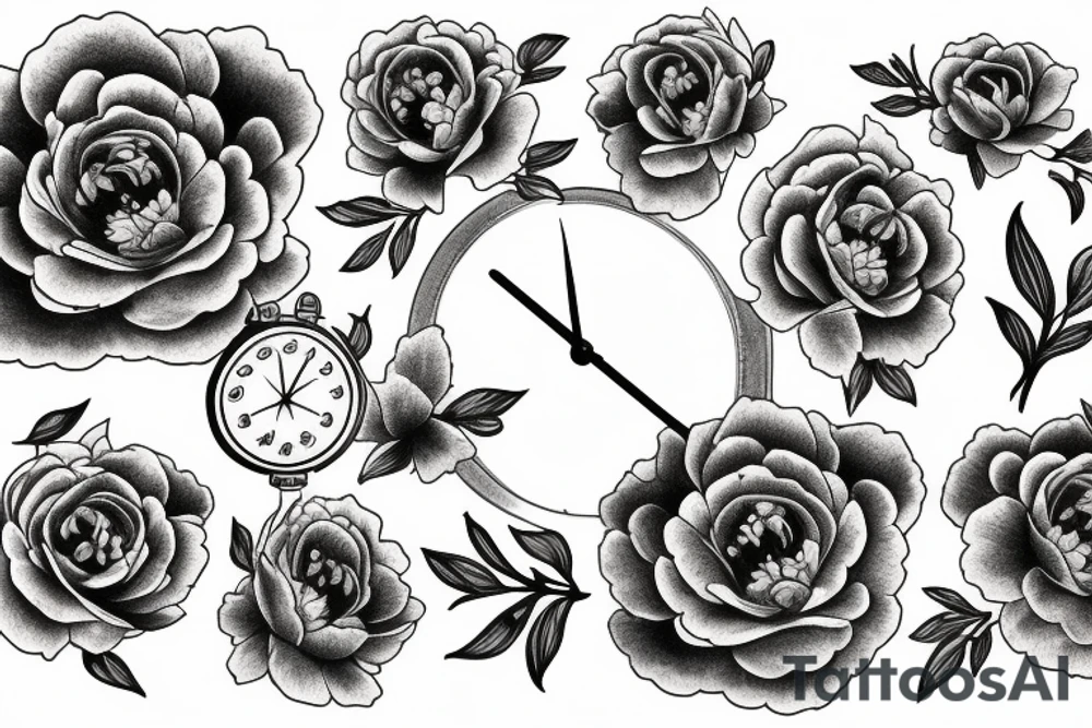 peonies and 
clock tattoo idea