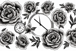 peonies and 
clock tattoo idea