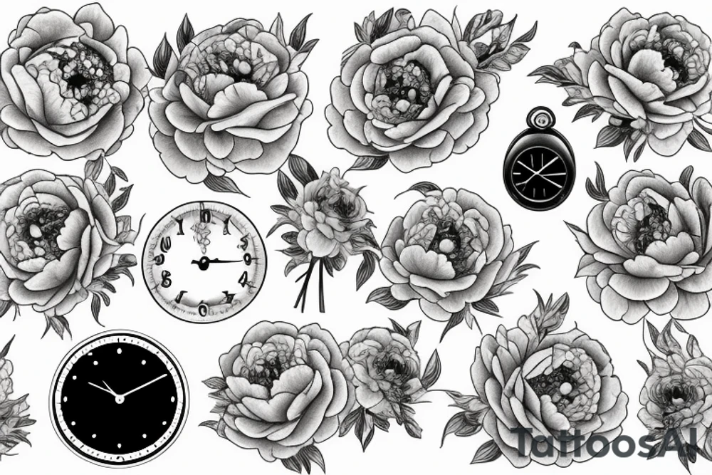 peonies and 
clock tattoo idea