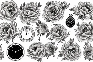peonies and 
clock tattoo idea
