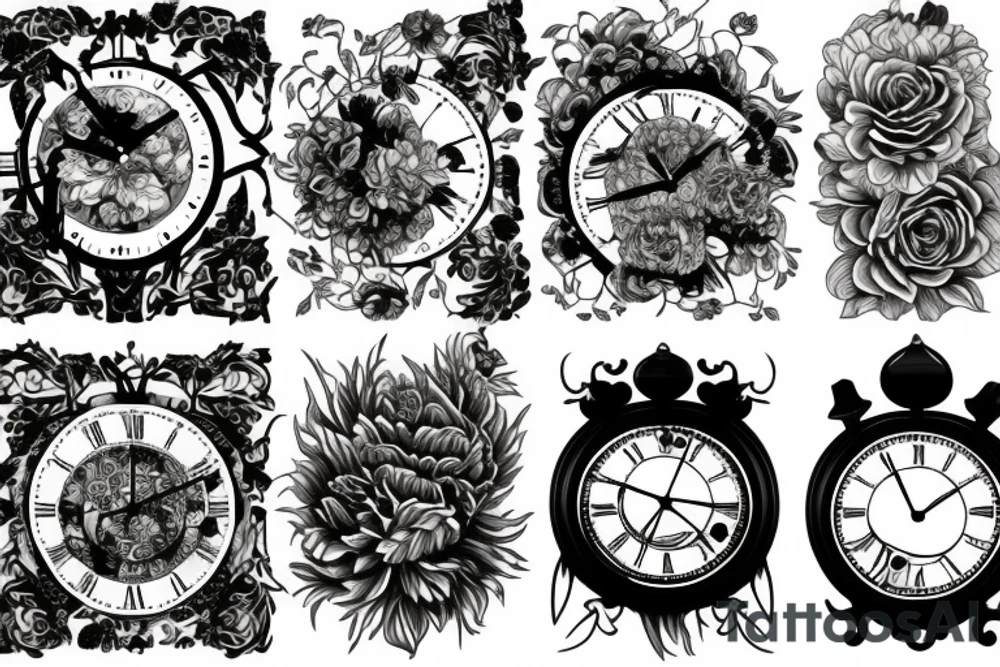 peonies and 
clock tattoo idea